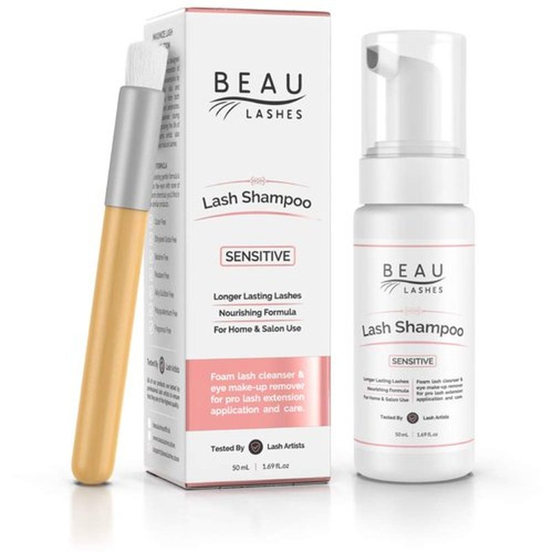 Eyelash Extension Foam Cleanser Shampoo & Brush (150ml) - Oil Free Sensitive Paraben & Sulfate Free Eyelid/Lash Foaming Wash Cleaner To Remove Makeup & Mascara - Ideal For Salons And Home Care