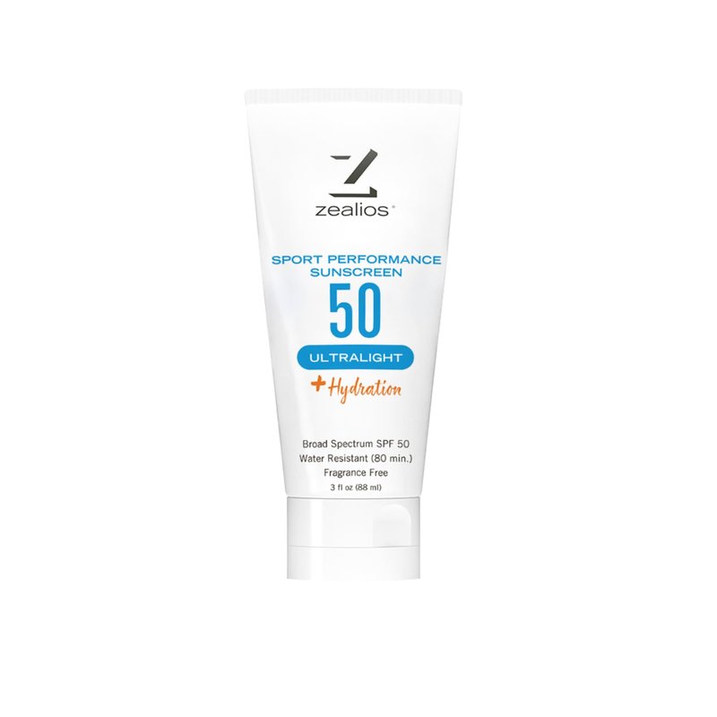 Zealios Sport Performance Ultralight SPF 50 Sunscreen +Hydration, 3 oz Tube, Broad Spectrum, Water & Sweat Resistant (80 min) Non-Greasy, Fragrance-Free Lotion for Swimming, Running & Cycling