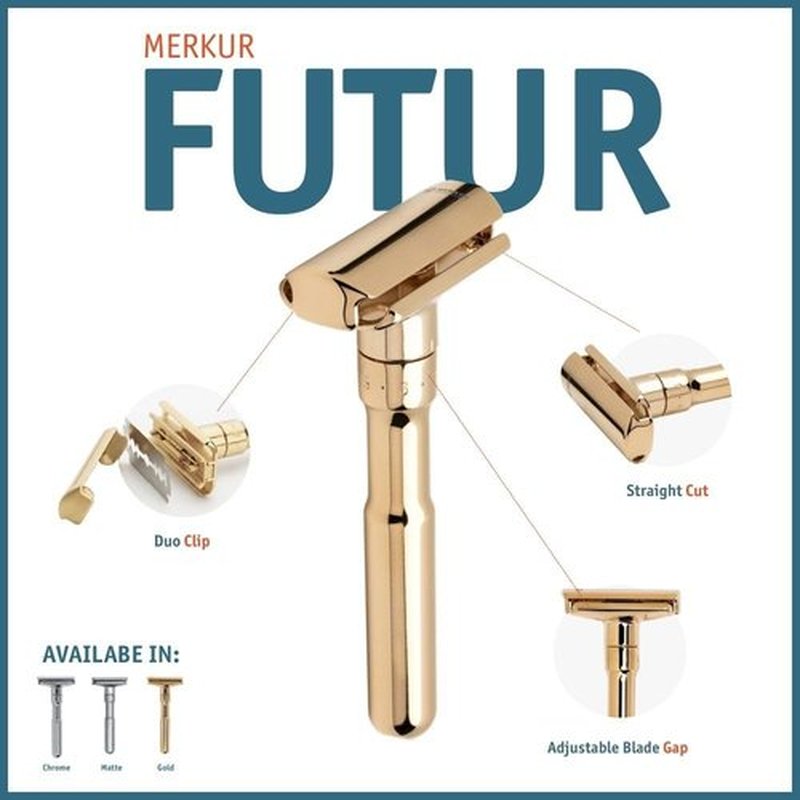 Merkur Futur 702 Adjustable Double Edge Safety Razor - Bright Gold, Eco-Friendly Design, Made in Germany