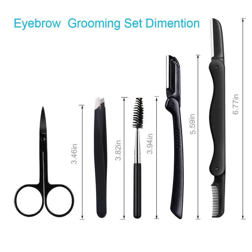Eyebrow Razor, 5-in-1 Eyebrow Kit, Professional Eyebrow Grooming Set, Eyebrow Trimmer Set for Women and Men, Including Brow Razors Trimmer, Brush, Eyebrow Scissors, Slant Tweezers