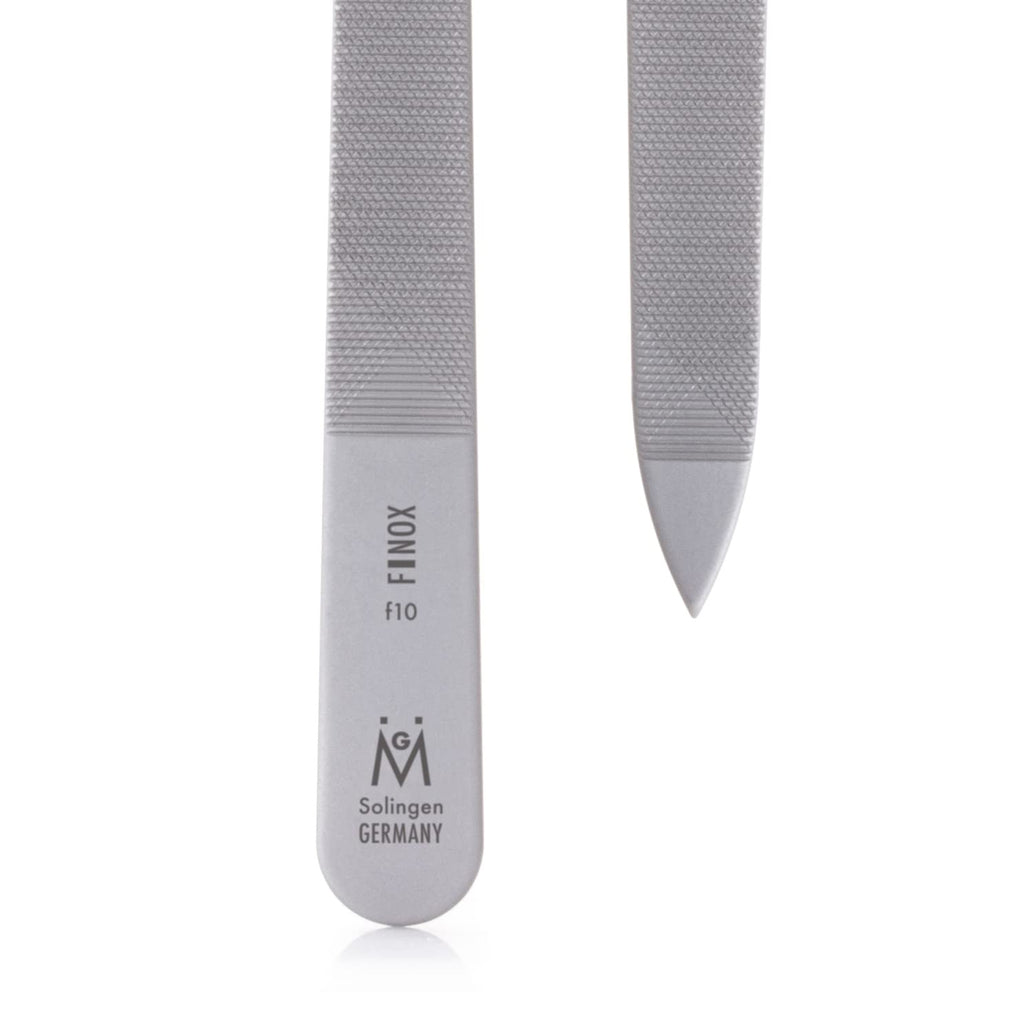 GERMANIKURE Original Triple Cut Metal Nail File with Leather Sleeve, Double Sided FINOX Stainless Steel, Ethically Made in Solingen Germany, 15cm
