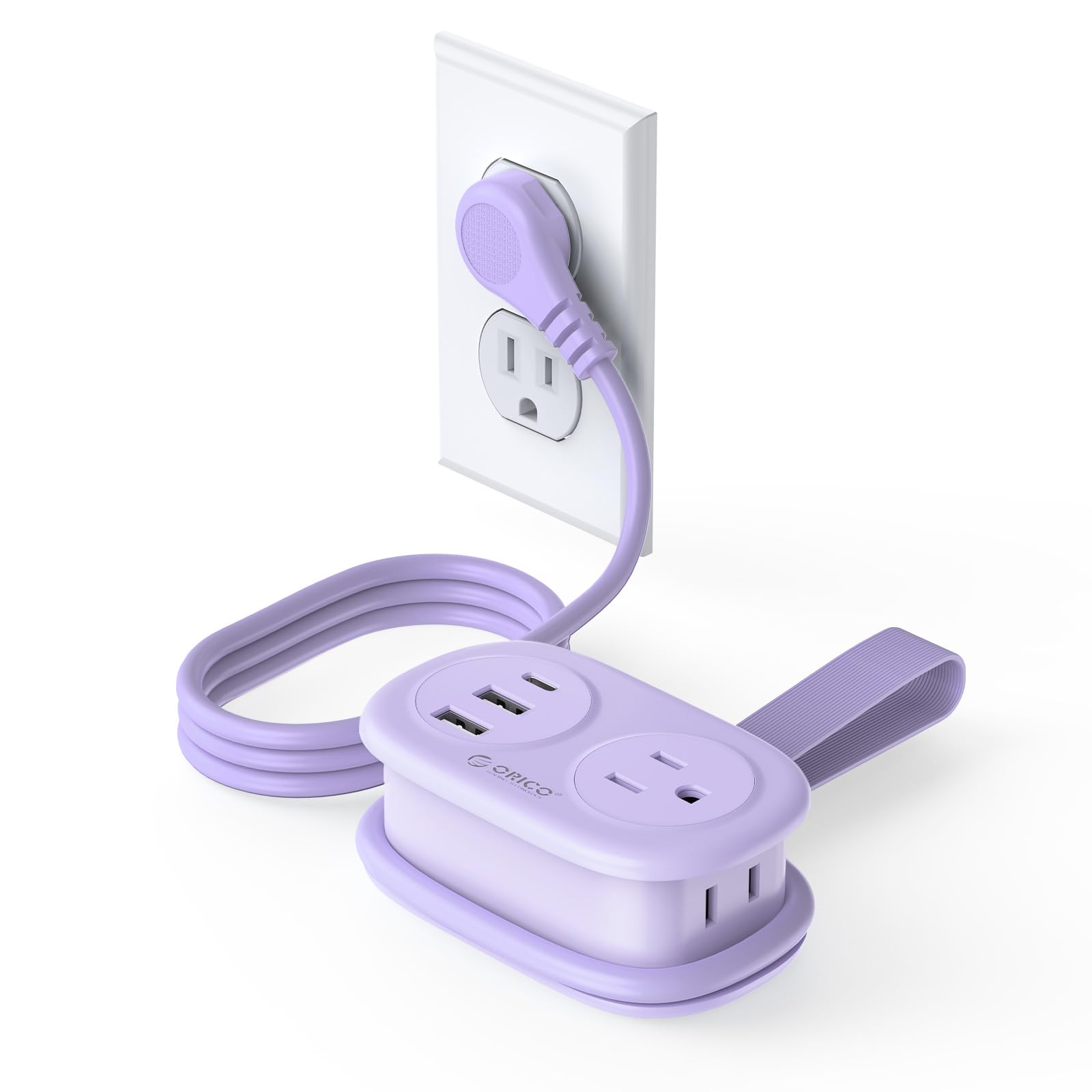 ORICO Cruise Approved Power Strip for Travel, 5 in 1 Extension Cord with 2 AC Outlets 2 USB-A and 1 USB-C Ports, 3.7 ft Flat Plug Wrapped Around Power Strip for Cruise Office, Hotel, Home- AP3