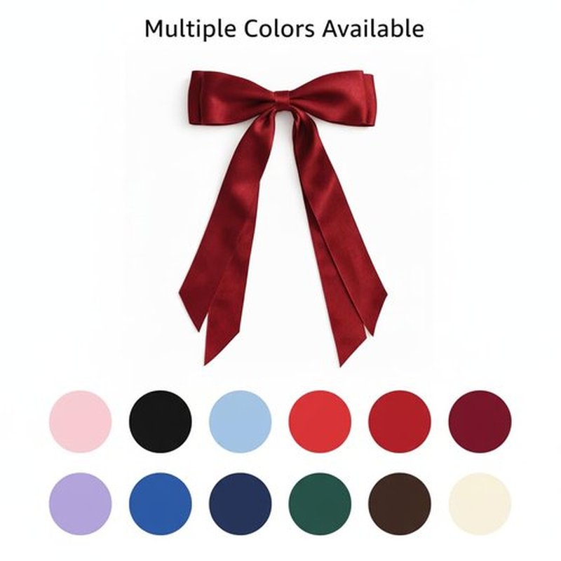 Burgundy Hair Bows for Women 3PCS Soft Silky Satin Bow Hair Clips with Metal Clips Long Tail Hair Ribbon Ponytail Holder Wedding Dress Decor Hair Accessories for Girls Teen
