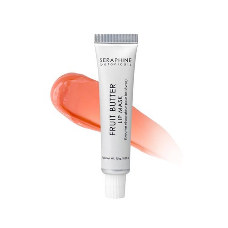 Seraphine Botanicals Fruit Butter Restorative Lip Mask Overnight Gel Balm with Shea Butter & Apricot Kernel Oil – Repairs & Hydrates Dry Lips – Vegan, Paraben-Free, Dewy Finish 0.51 oz (Peach Nectar)