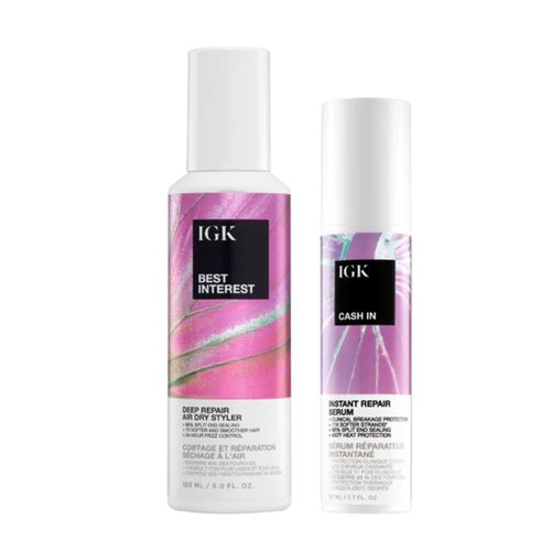 IGK Best Interest + Cash In Split Ends Repair Duo - Leave-In Air Dry Serums for Damaged Hair | 5 oz + 1.7 oz