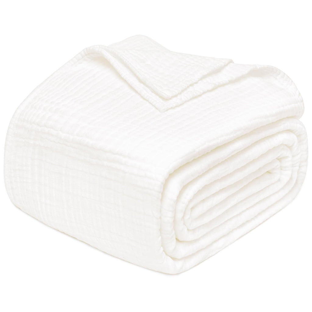 Joydeco 100% Cotton Muslin Throw Blanket for Couch Bed and Sofa, 4-Layer Lightweight and Breathable Soft Gauze Blanket for All Season, Luxury Throws Cotton Blanket Gift(White, 50"x70")