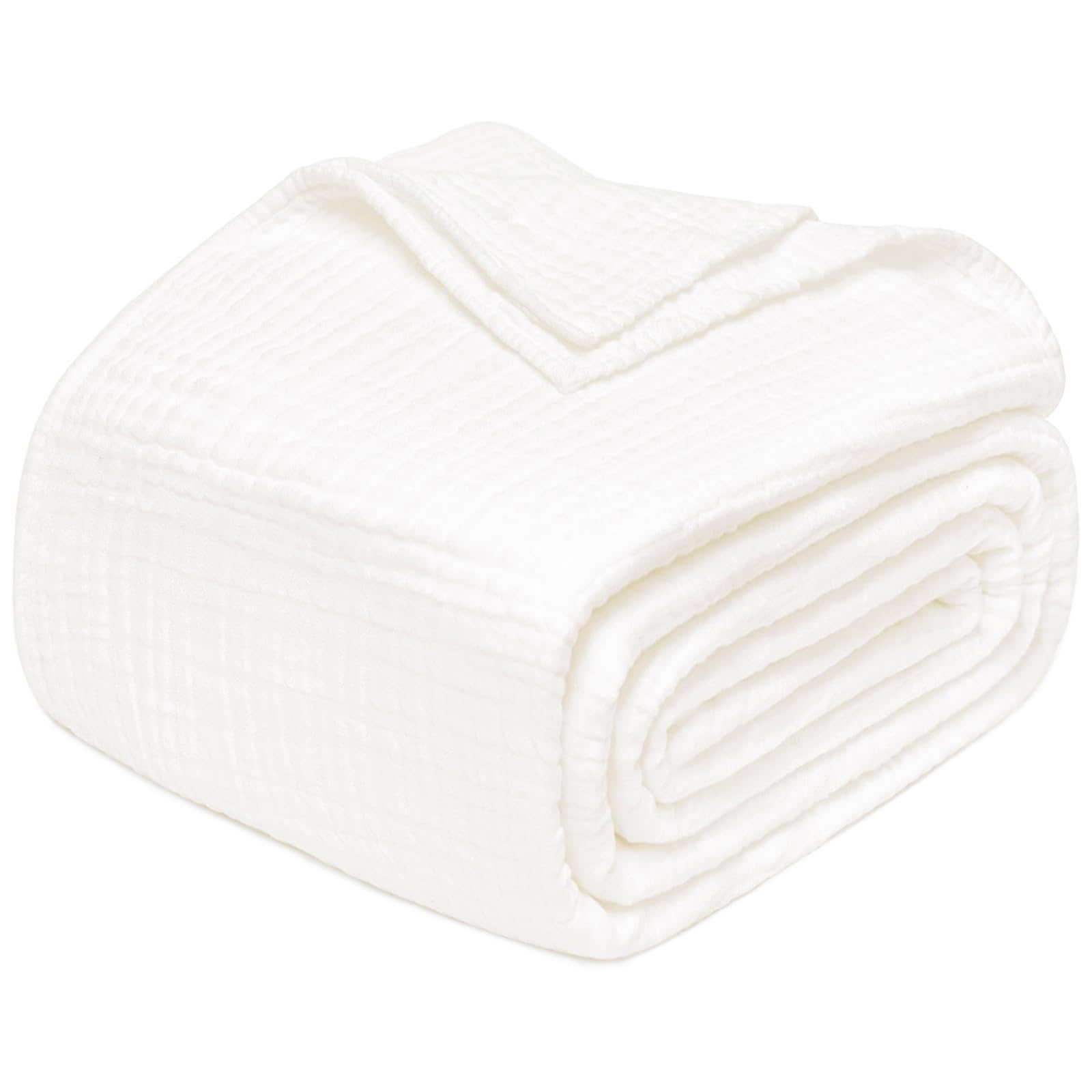 Joydeco 100% Cotton Muslin Throw Blanket for Couch Bed and Sofa, 4-Layer Lightweight and Breathable Soft Gauze Blanket for All Season, Luxury Throws Cotton Blanket Gift(White, 50"x70")