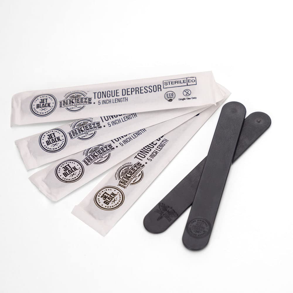 Jet Black Tattoo Tongue Depressor, Eco Friendly Tattoo Supplies, 5" Individually packaged and EO Sterilized, Easy Transferring Ointments, 100 Count