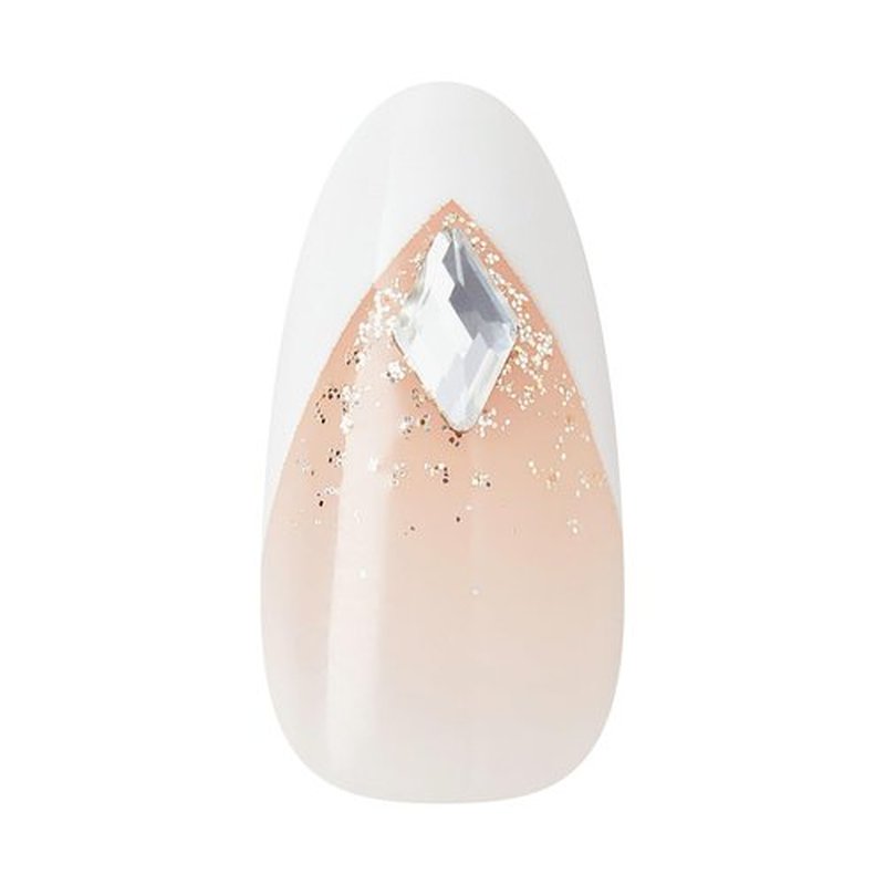 KISS GLAM Jeweled Press On Nails Almond, Applause, White, Medium, 32 Count
