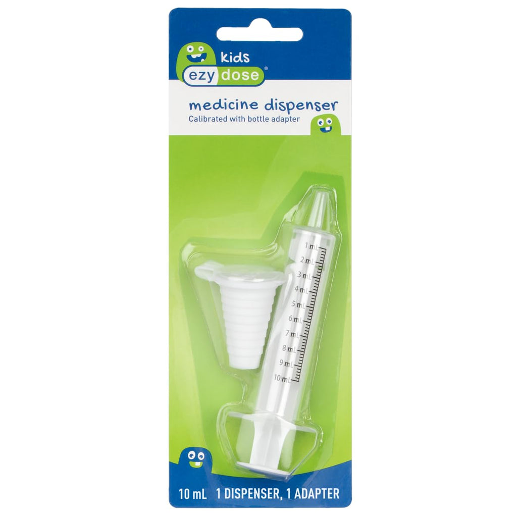 EZY DOSE Kids Baby Oral Syringe & Dispenser Calibrated for Liquid Medicine, Reduce Mess and Spills, Easy Way to Orally Administer Medication, 10 mL/2 TSP, Includes Bottle Adapter, Clear, BPA Free