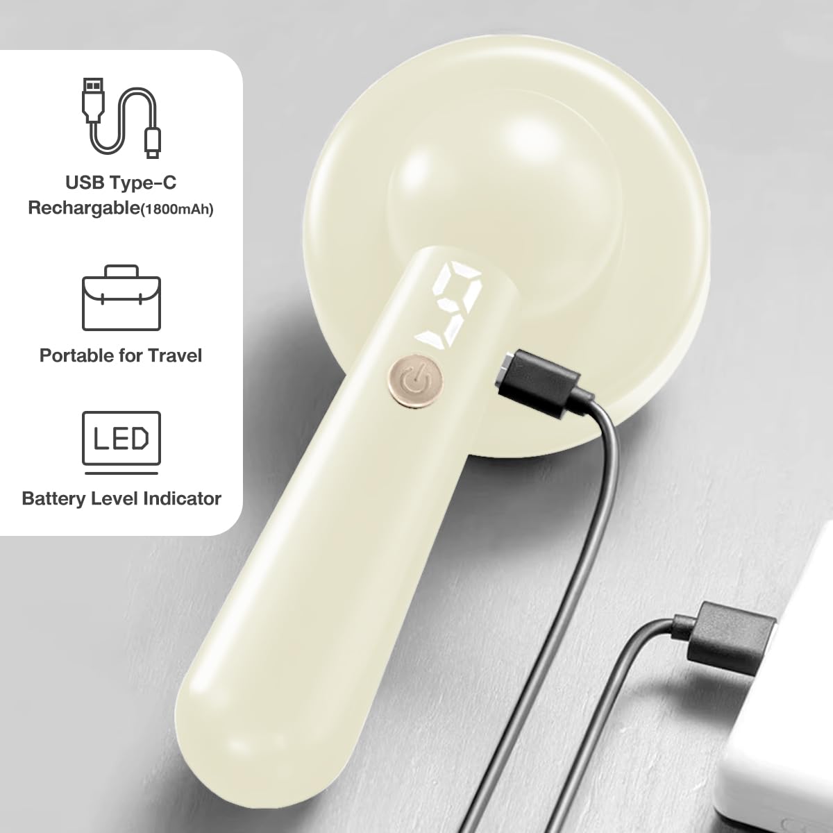 Ventosud Fabric Shaver Lint Remover Rechargeable, Clothes Shaver Pill Remover with 6-Leaf Blades LED Digital Display 3-Gears Adjustable for Clothing Couch Furniture, Cream White
