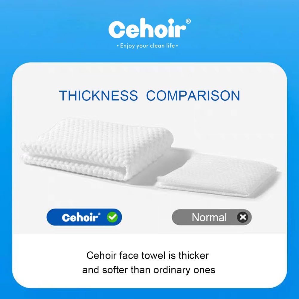 Cehoir Face Towels,Super Soft and Thickness XL:10x12 inches,Lint-Free Biodegradable Towels,Disposable Face Towel,Makeup Remover Dry Wipes,Clean Face Cloths for Sensitive Skin.(1 pack (50 counts))…
