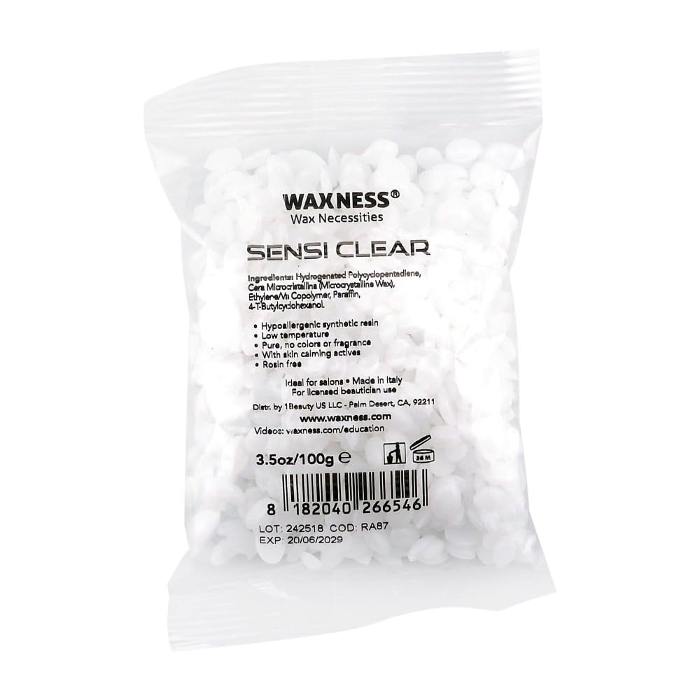 Waxness Sensi Clear Pure Hard Wax Sample Size 3.5 oz (100 g) – Rosin-Free Stripless Clear Hard Wax with Neuro-Active Comfort Complex for Face & Body – Made in Italy