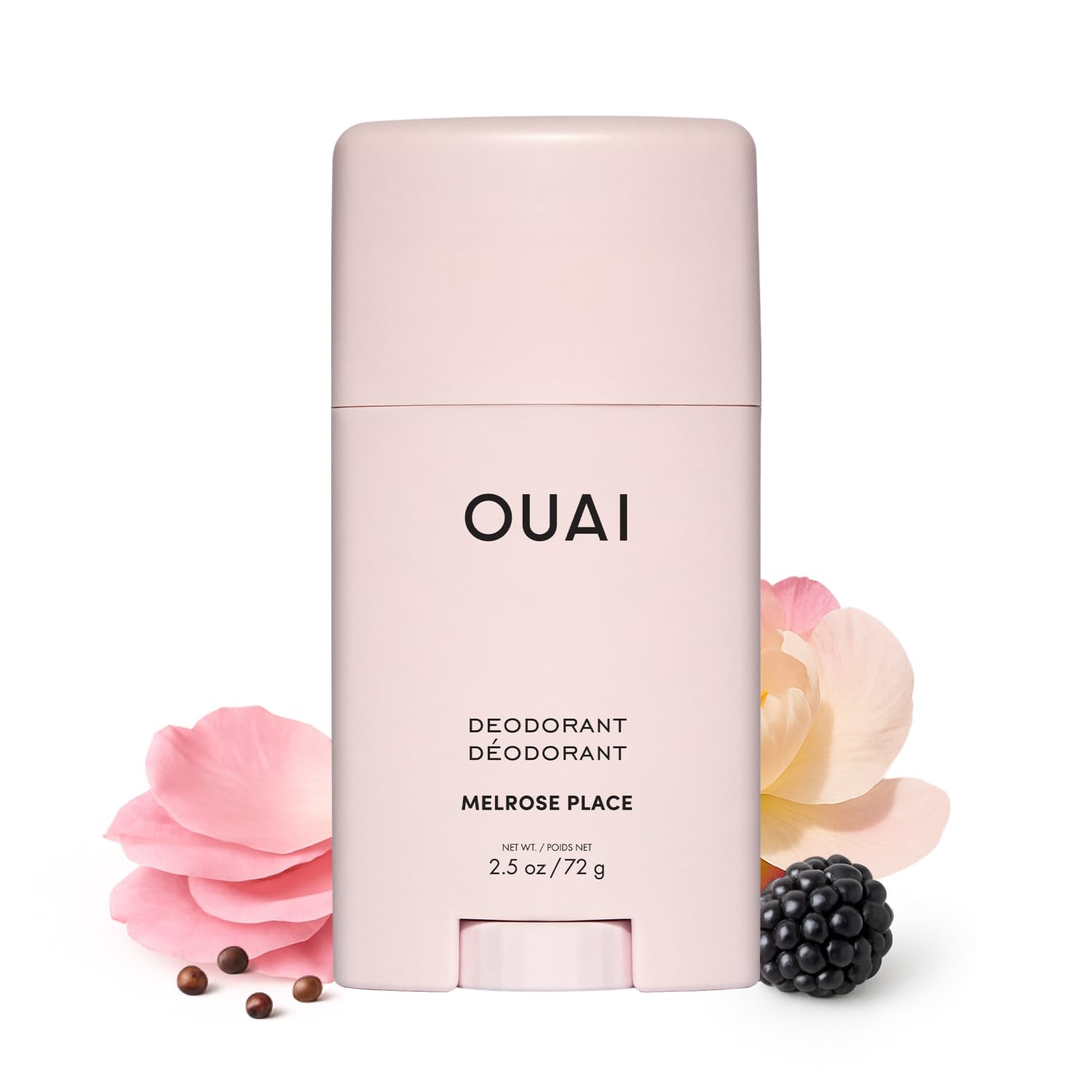 OUAI Aluminum Free Deodorant - Women's Deodorant with 24-Hour Odor Control & Invisible Application - Enriched with Notes of Rose, Berry, Lychee & Pink Peppercorn - Melrose Place (2.5 oz)