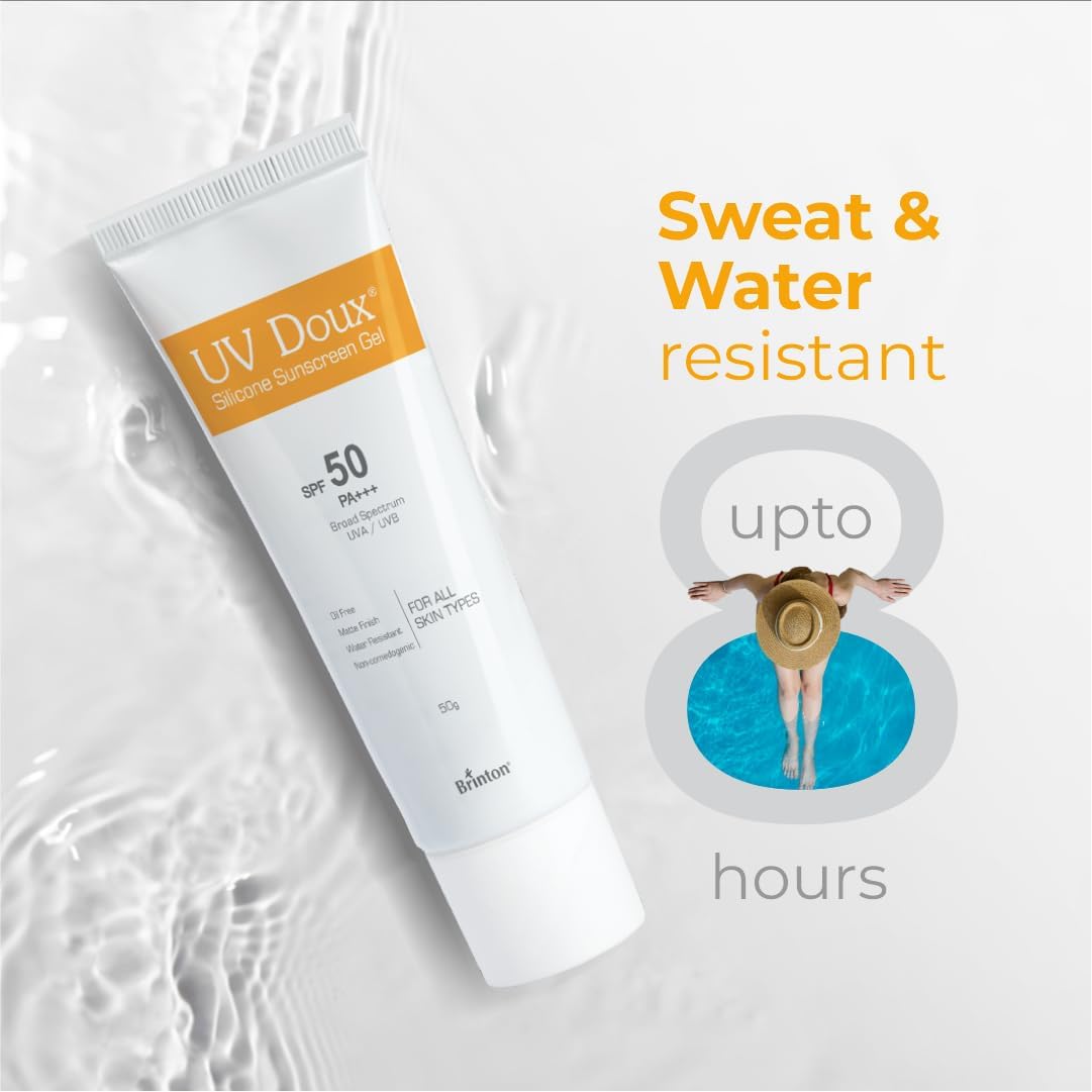 UV-Doux's Sunscreen Gel SPF 50 PA+++, Broad Spectrum UVA UVB Protection, Non-Comedogenic, Water-Resistant, for Oily Acne Sensitive Skin, 50g