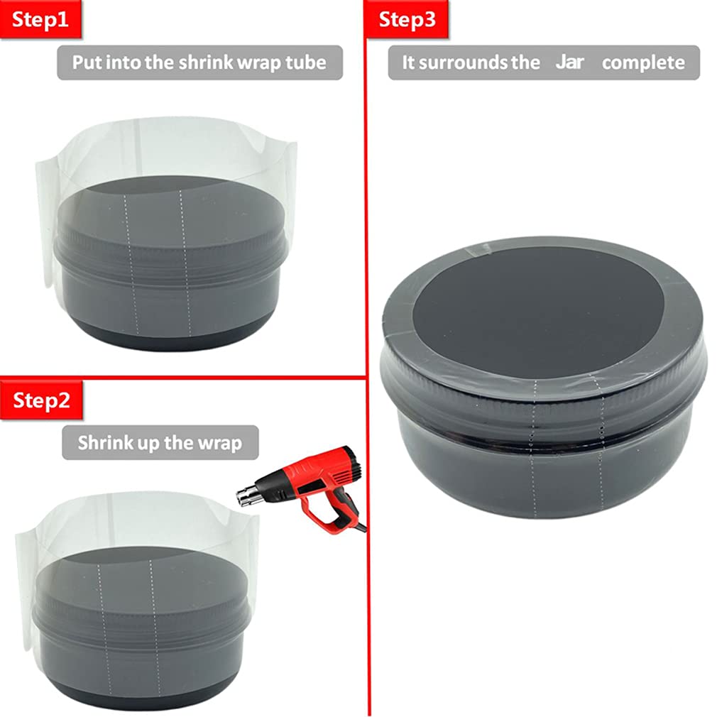 200Pcs Heat Shrink Wrap Film Shrink Seal Bands for 2oz/60ml Aluminum Tin Jar, Easy to Use, Make Products More Professional (For 60g Aluminum Jar)