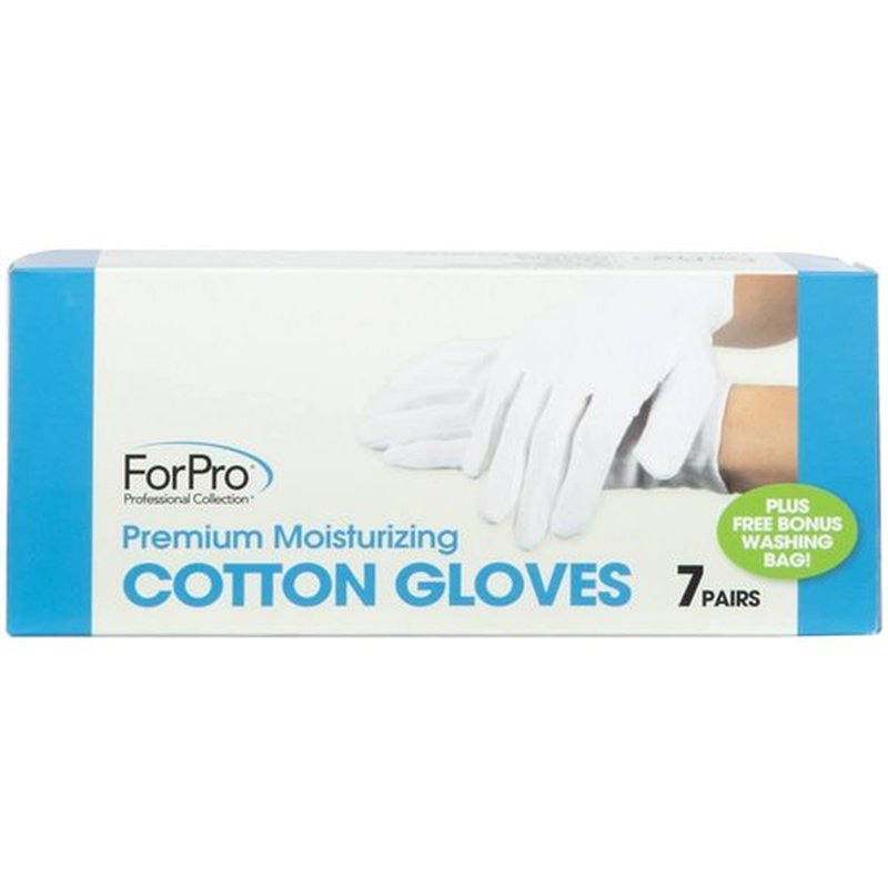 ForPro Professional Collection Premium Cotton Gloves, 7 Pairs White for Moisturizing Hands Overnight, Inspection Cloth Quality, Eczema Dry Sensitive Skin Spa Therapy, Elastic Wristband