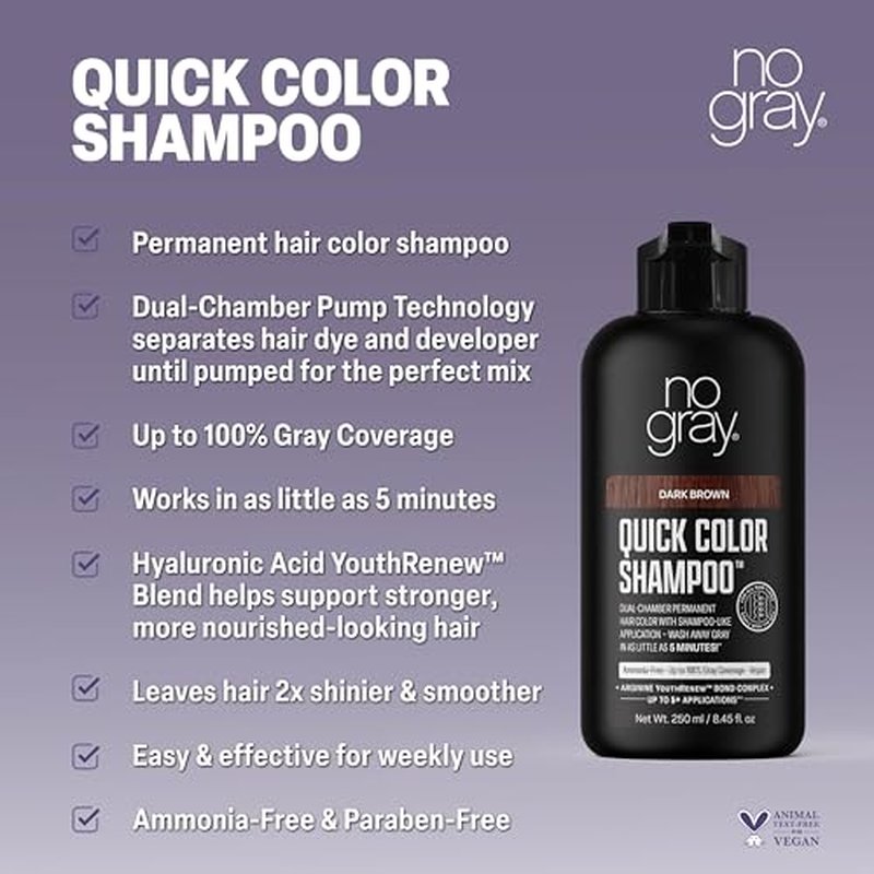No Gray Quick Permanent Hair Color Shampoo, Black, 8.45 oz