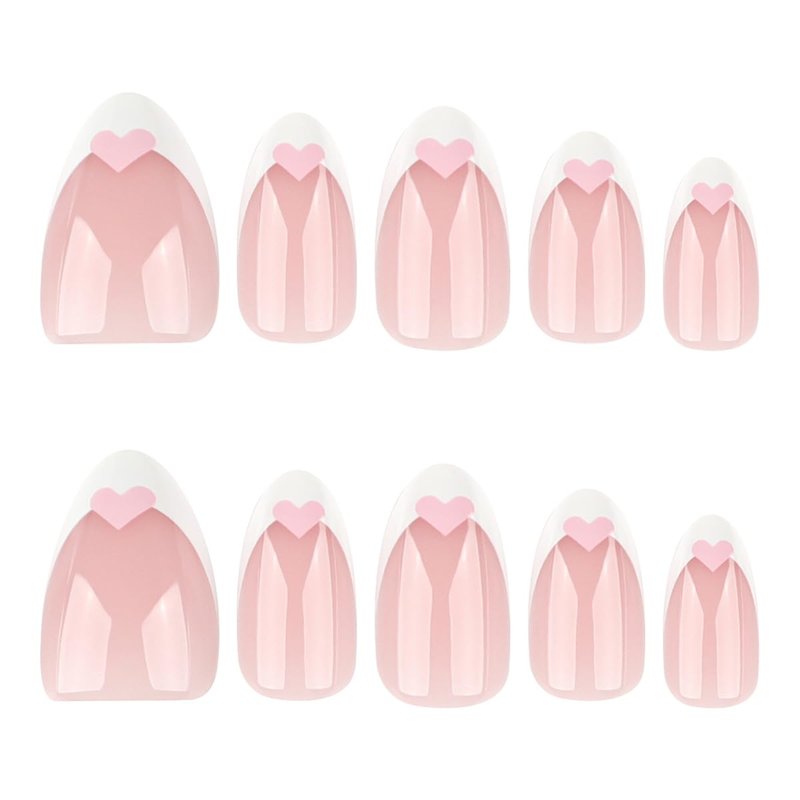 White French Tip Press on Nails Short Almond NEWSPIED Valentines Fake Nails with Pink Heart Designs French Tip False Nail Valentine Heart Nails Press ons Reusable Glossy Acrylic Nail for Women 24 Pcs