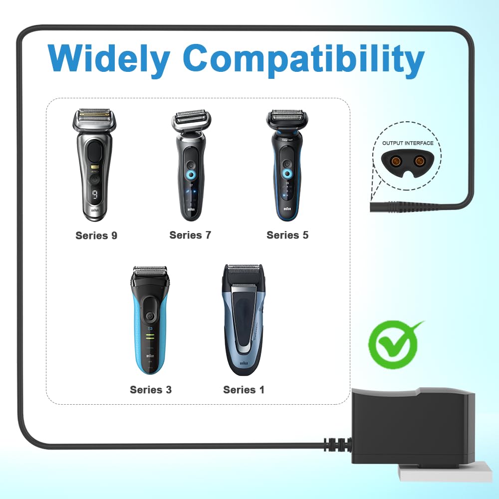 Shaver Charger for Braun Series 7 9 3 5 1, Electric Razor Shaver Adapter Power Supply Cord for Braun 3040s 340s 9385cc 370 720 760cc 790cc 720s-4 7865cc 9090cc 9330s 5018s 7020s 9095cc 390cc More