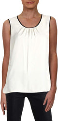 Anne Klein Women's Black Sleeveless Woven Shell Top - Elegant Pleated Neckline Design