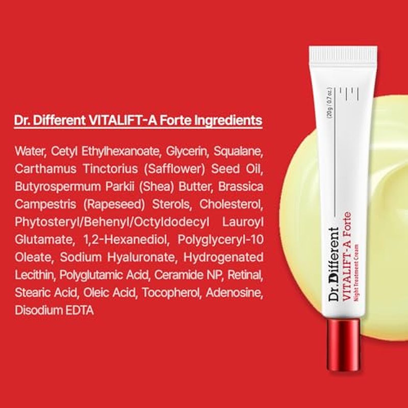 Dr.Different VITALIFT-A Forte Retinal 0.1%, Intensive Anti-Aging Cream for Wrinkle Reduction, Skin Elasticity, Lifting, Firming with Vita A, K-Skincare made by Korean Dermatologist. 0.7oz