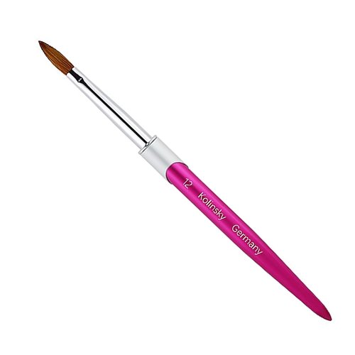 100% Pure Kolinsky Acrylic Nail Brush Size 12, Hair Acrylic Crystal Hot Red Pink with Silver Ferrule Round Shaped for Women Girls Manicure Tools Accessories
