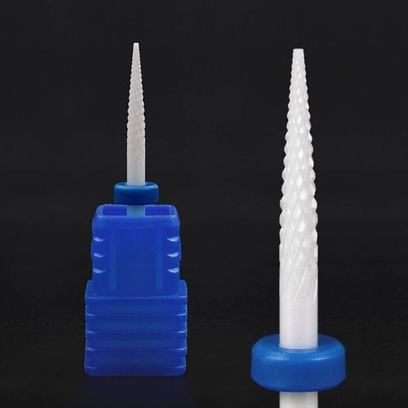 KADS 8 Pcs Ceramic Nail Drill Bits Set and 16 Holes Nail Drill Bits Holder Display Milling Cutters for Electric Manicure Drill Machine Manicure Gel Polish Remover (8 Ceramic Bits + White Holder)