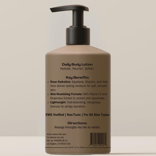 HygieneLab Body Lotion for Men - EWG Verified, Ultra Hydrating & Fragrance-Free, 12oz