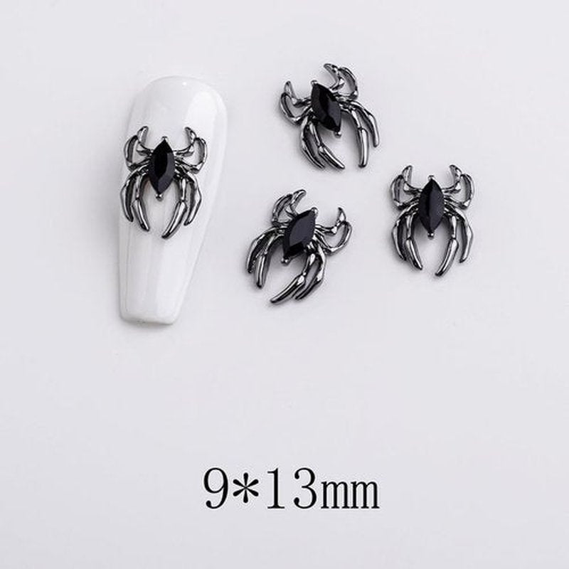 Spider Acrylic Nail Art Gems & Charms - Black & Red Spider Rhinestones - Halloween Nail Decor Accessories