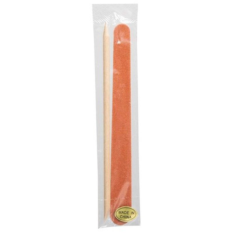 ForPro Professional Collection Emery Board & Birchwood Cuticle Stick Kit, 4.5” Cuticle Pusher and 150/180 Grit Nail File for Manicures and Pedicures, Individually-Wrapped, 200-Count