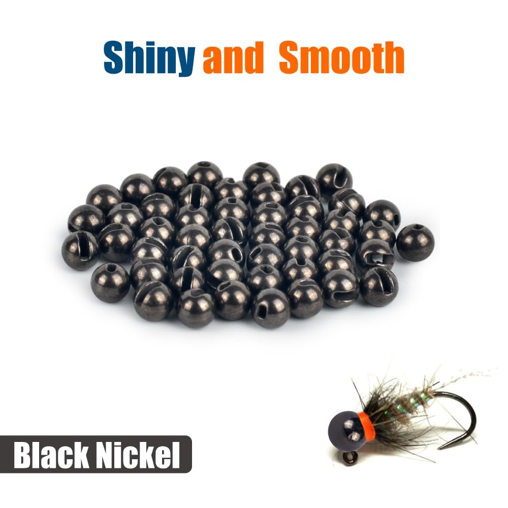 MUUNN 50pcs Tungsten Slotted Beads for Fly Tying, Sink Deeper and Faster 12 Colors/13 Sizes Slotted Tungsten Beads Fly Tying Beads Head Fly Tying Materials(Black Nickel,4.0mm)