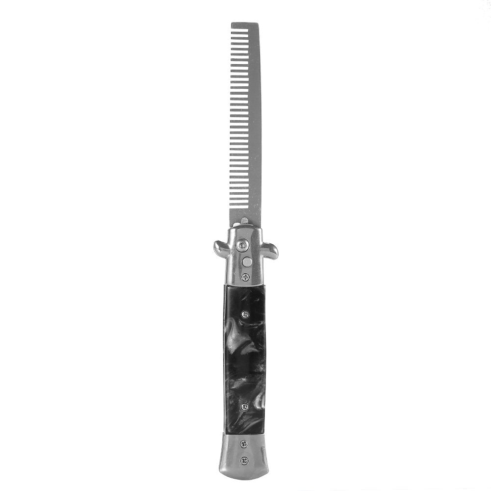 Folding Pocket Comb, Stainless Steel Beard Comb for Men, Switchblade Fine Tooth Mustache Combs Designed for Hair Salon Beauty Tool (Black)