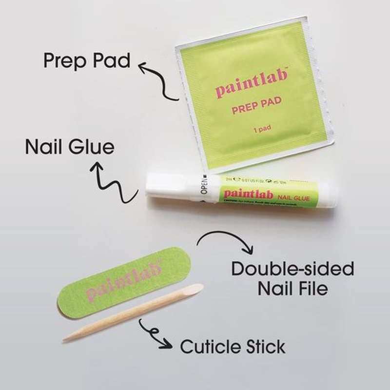 PaintLab Press-On Nails Manicure Kit, Funfetti Oval, 24-Piece Set, Long-Lasting Fake Nails with Glue, File, Prep Pad & Cuticle Stick