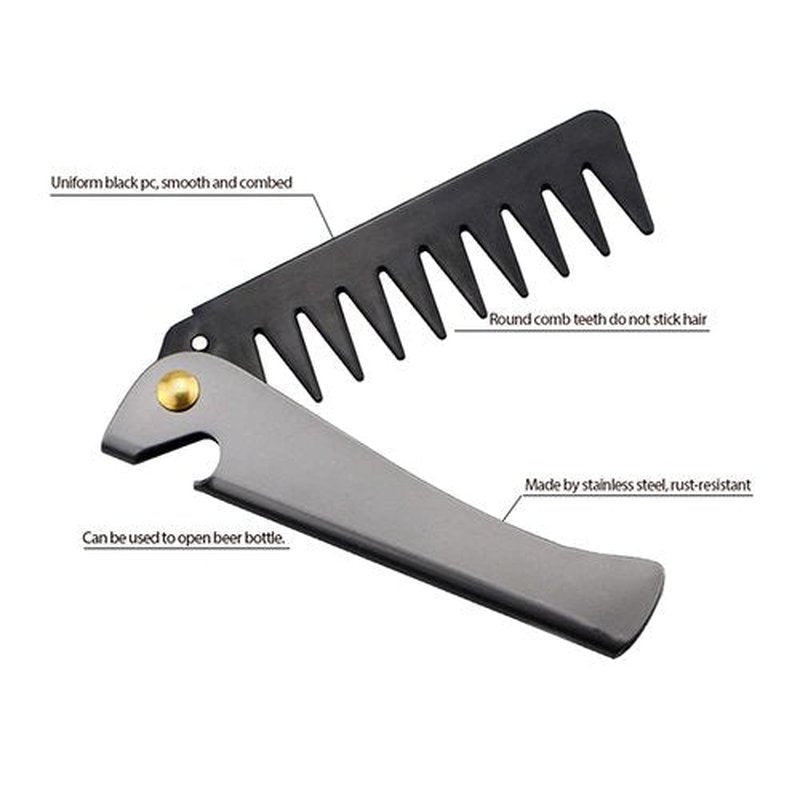 Stainless Steel Folding Pocket Comb - Portable Hair Comb for Styling, Salon & Home Use