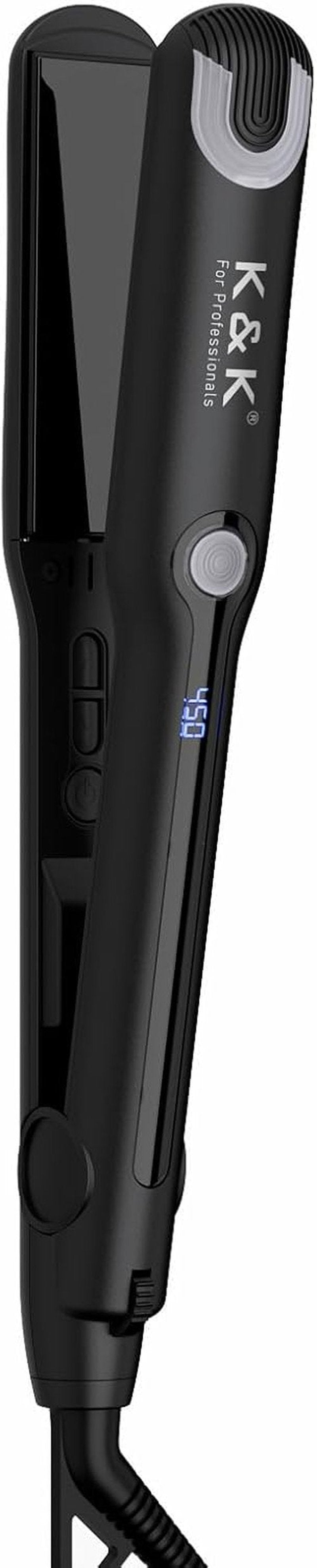 K&K Shine Therapy Hair Straightener - Professional 2-in-1 Flat Iron with Ceramic Coated Plates for Smooth, Frizz-Free Hair