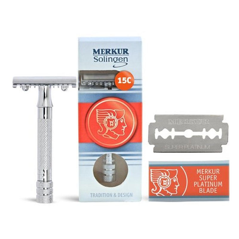 MERKUR 15C Double Edge Safety Razor - Bright Chrome Open Comb Design, Plastic-Free, Made in Germany