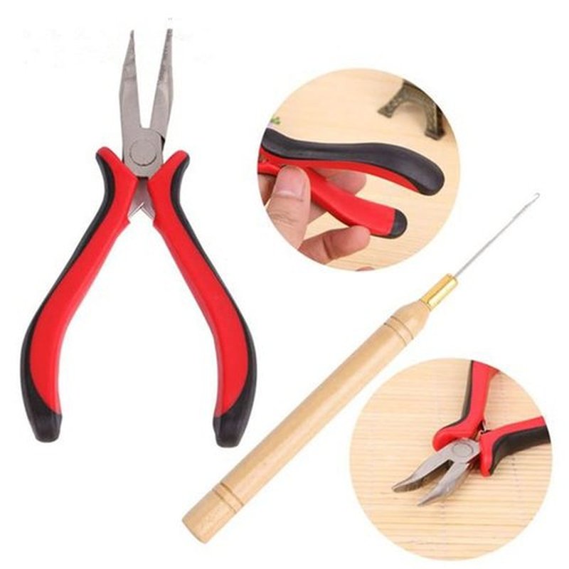 Hair Extensions Tools Kit 500 Pcs Micro Ring Beads 1 Hair Extension Plier 1 Hook Needle 1 Pulling Loop Professional Hair Styling Tools Accessory(Brown)