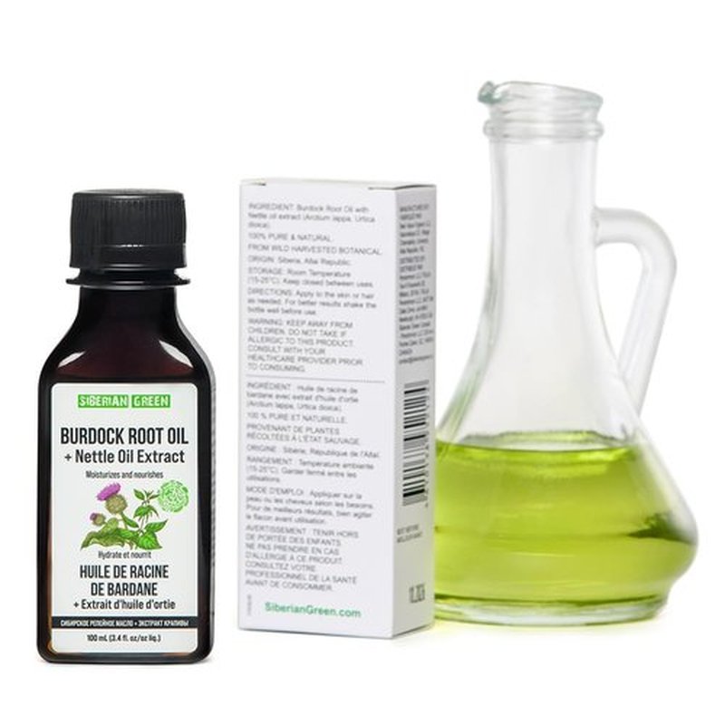 Siberian Green Burdock Oil with Nettle Oil Extract 100ml Natural Hair Loss Burdock Root Care Anti-Dandruff Scalp Stimulates Growth