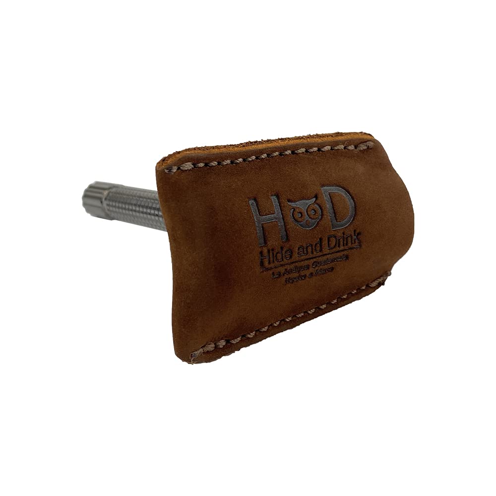 Hide & Drink, Leather Double Edge Safety Razor Head Protective Sheath, Shaving Travel Cover Handmade (Swayze Suede)