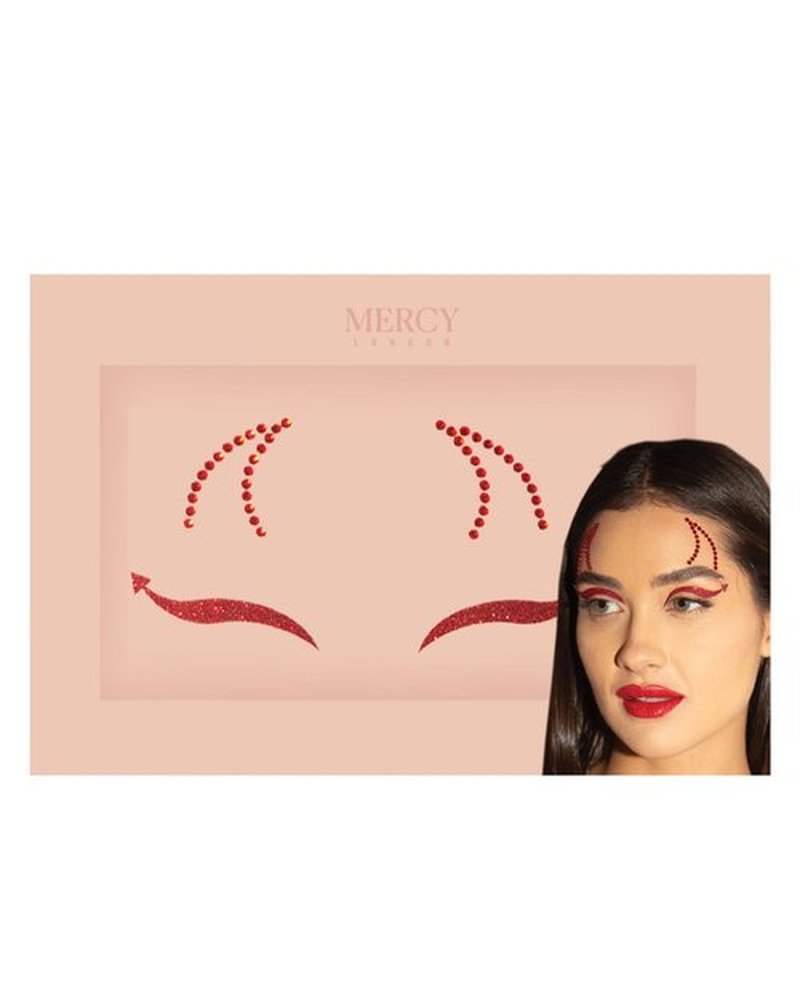 MERCY LONDON Red Devil Face Jewels Costume Accessories Gems All In One Halloween Headpiece Stick On