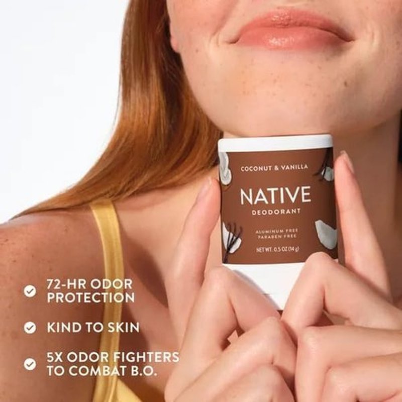 Native Deodorant - Aluminum Free Coconut & Vanilla Scent - Travel Size 0.5oz (Pack of 4)