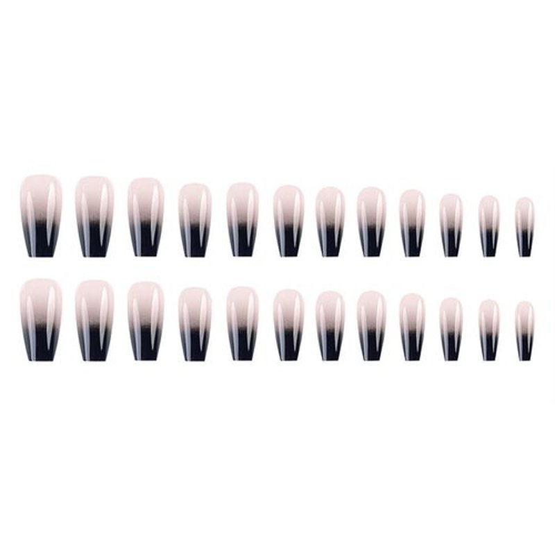 MISUD Press on Nails - Long Coffin Glue on Nails with Goth Black, Acrylic Gothic Ombre Design 24 pcs