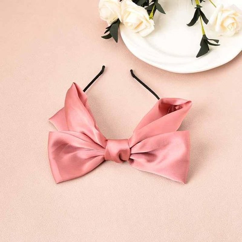 Tofwaol Bow Headband Pink Silk Satin Headbands for Women Christmas Bowknot Head Band for Girls Big Bow Hair Bands Ribbon Hair Hoop French Bow Headband Headwear