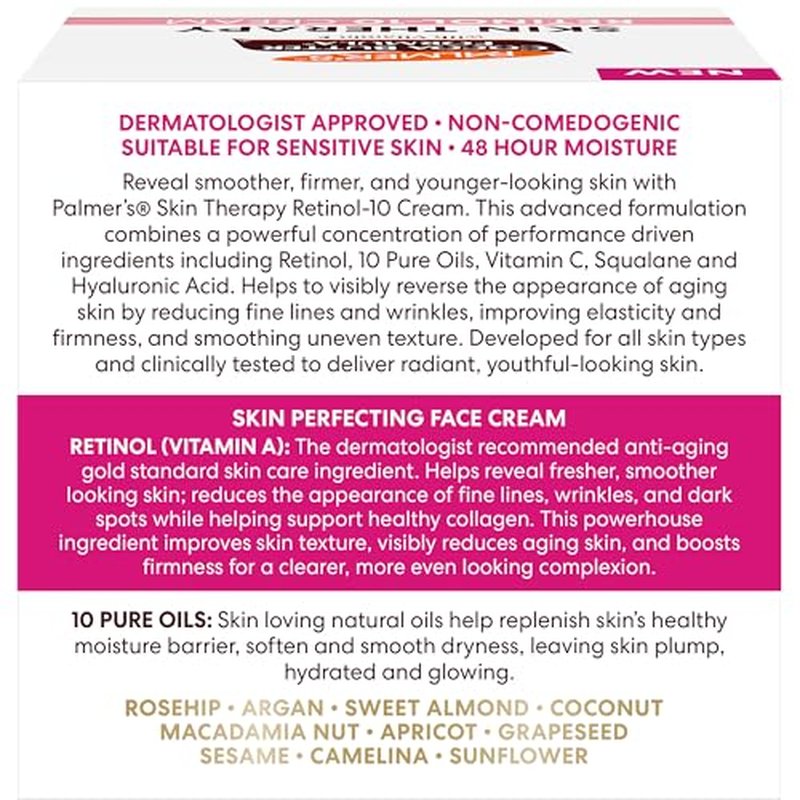 Palmer's Cocoa Butter Formula Face Cream, Skin Therapy Retinol-10 Moisturizer, 2.7 Oz, Vitamin E & Hyaluronic Acid, Helps Reduce Fine Lines & Uneven Skin Tone, 48Hr Moisture, Dermatologist Approved