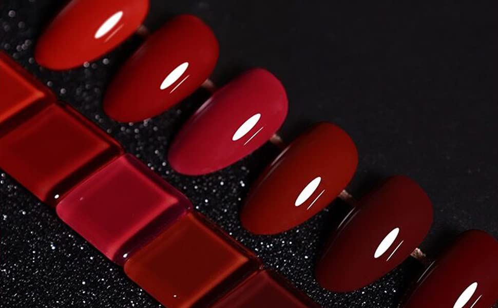 Vishine Red Colors Collection Gel Polish Set- Pack of 6 Colors Shine Finish and Long Lasting, Soak Off UV LED Gel 8ml/Pcs Gift Set