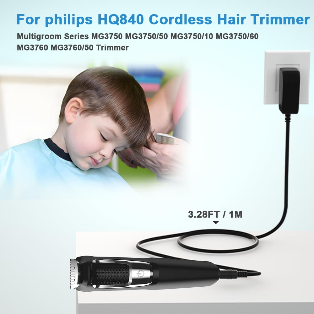 8V 100mA Quick Charger for Philips Norelco HQ840 Multigroom Series MG3750 MG3750/50 MG3750/10 MG3750/60 MG3760 MG3760/50 Trimmer Adapter Power Supply Cord for Philips