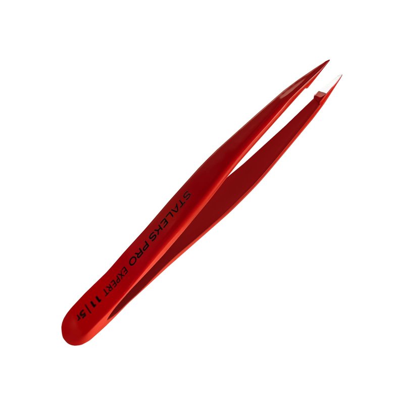 STALEKS PRO Expert 11 Type 5r Professional Eyebrow Tweezers (Red) – Pointed Stainless Steel for Spot Correction & Ingrown Hair Removal