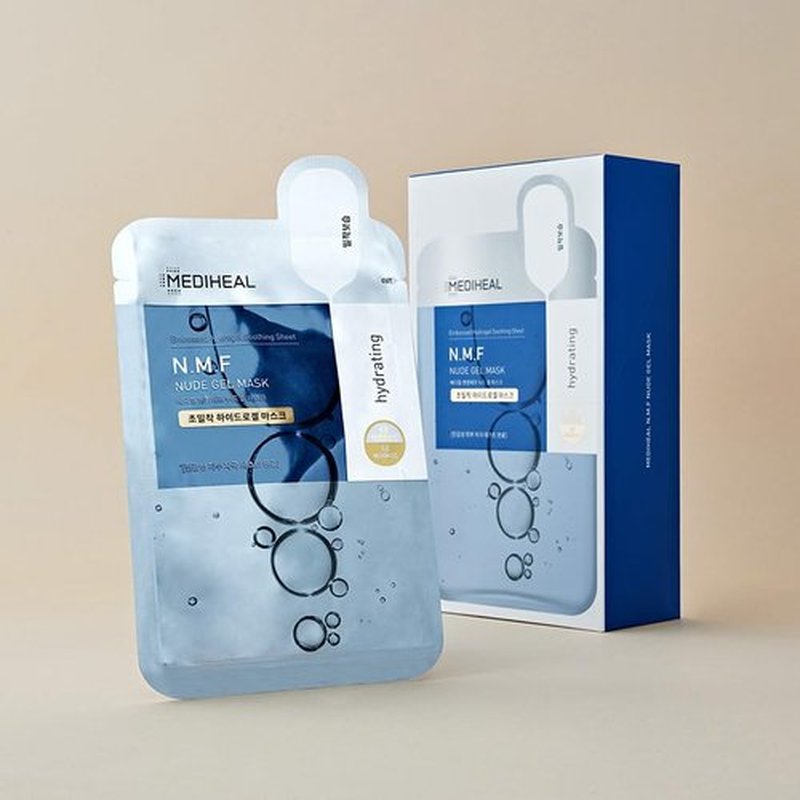 Mediheal NMF Nude Gel Mask - 10 Pack Hydrating Hydrogel Sheets for Moisturizing & Cooling Benefits