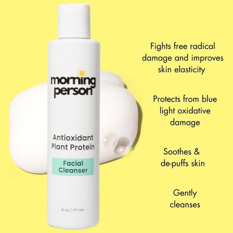 Morning Person Antioxidant Plant Protein Cleanser – Gentle Daily Face Wash, Removes Makeup, Hydrating & Soothing, Vegan & Sulfate-Free
